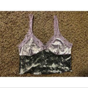 Charcoal Grey & Lavender Lace Trim Cropped Cami | Gently Worn